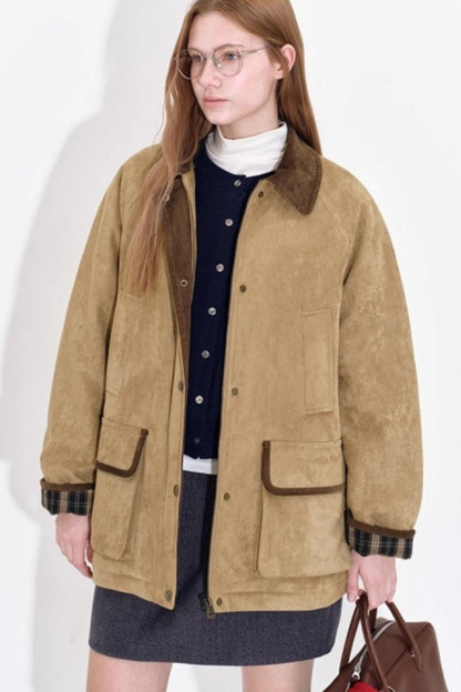 Suede Cotton Plaid Jacket