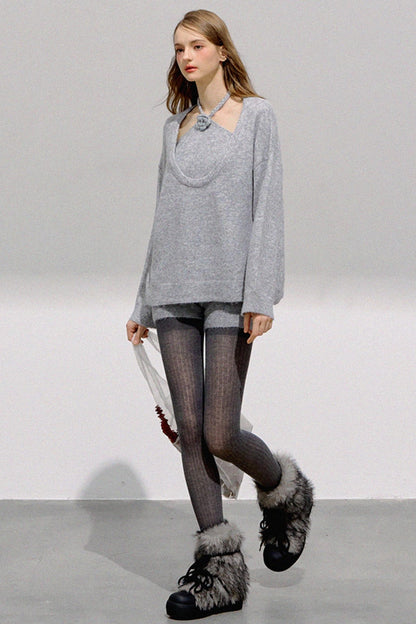 French Flower Halter Sweater Set-Up