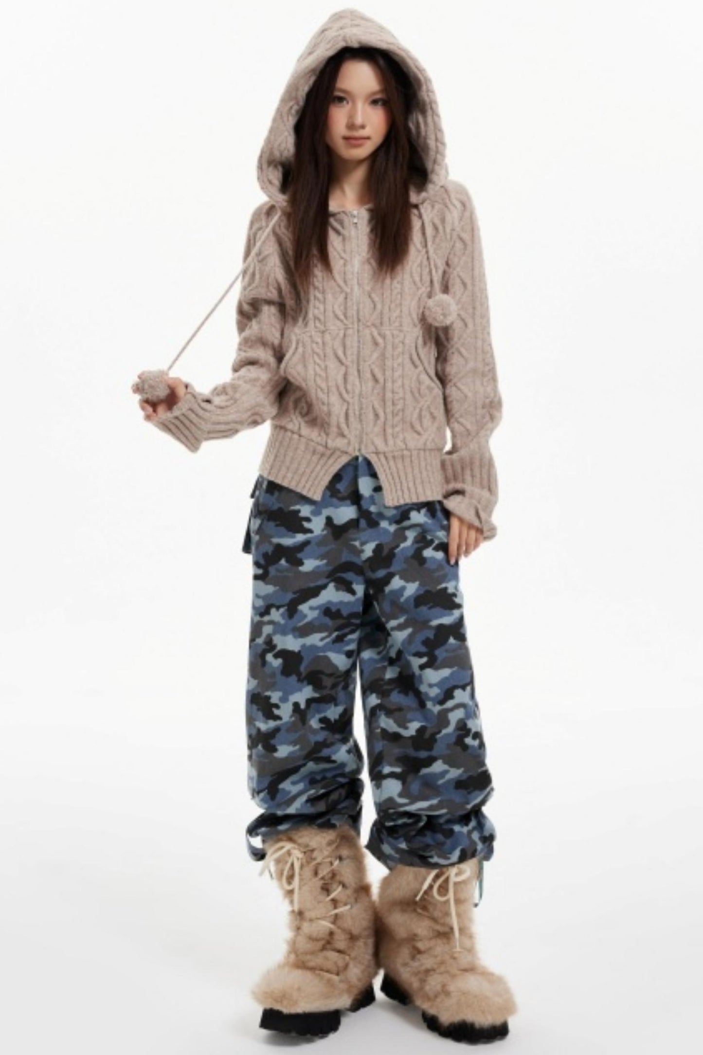 American Hooded Cable Knit Sweater