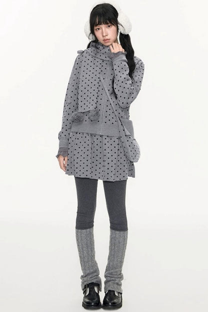 Polka Dot Hooded Knit Sweater Skirt Set-Up