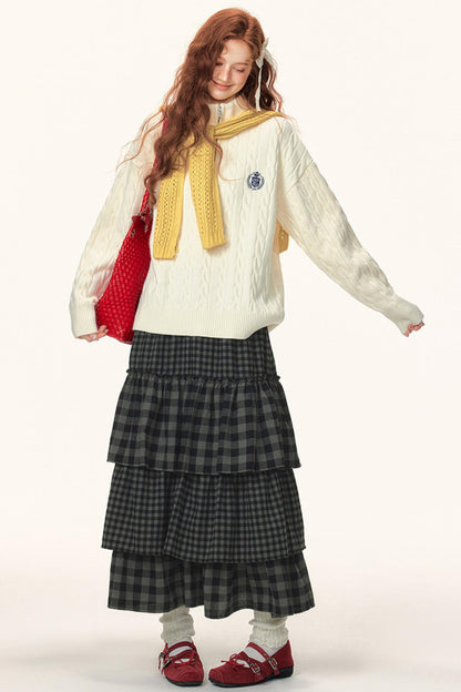 French Cable Knit Polo Sweater Top