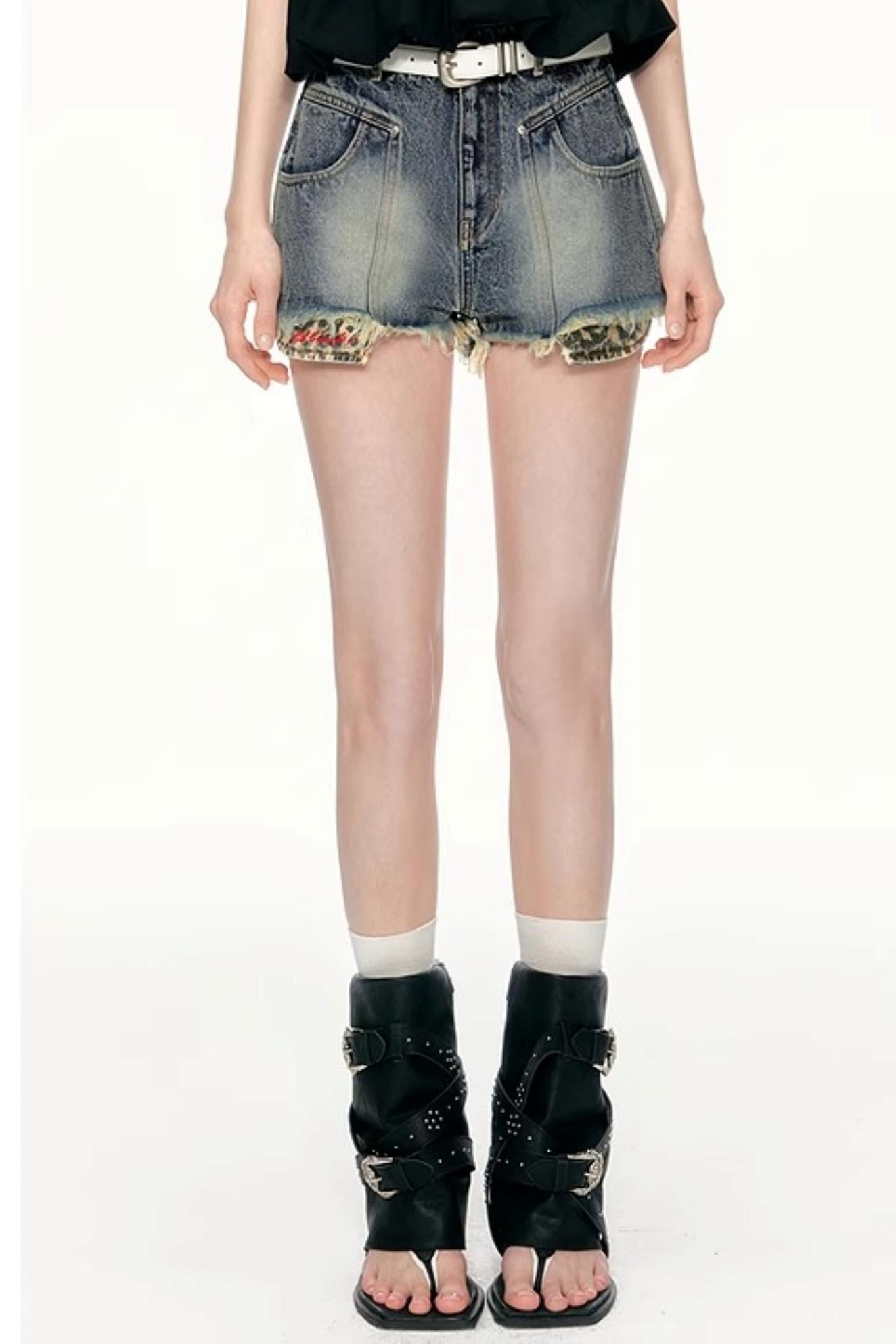 Leopard Denim Shorts