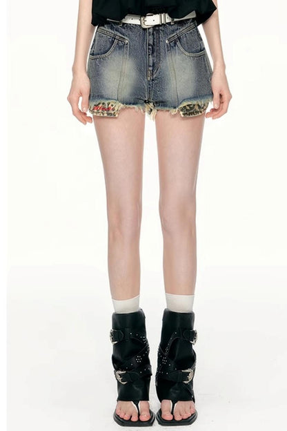Leopard Denim Shorts