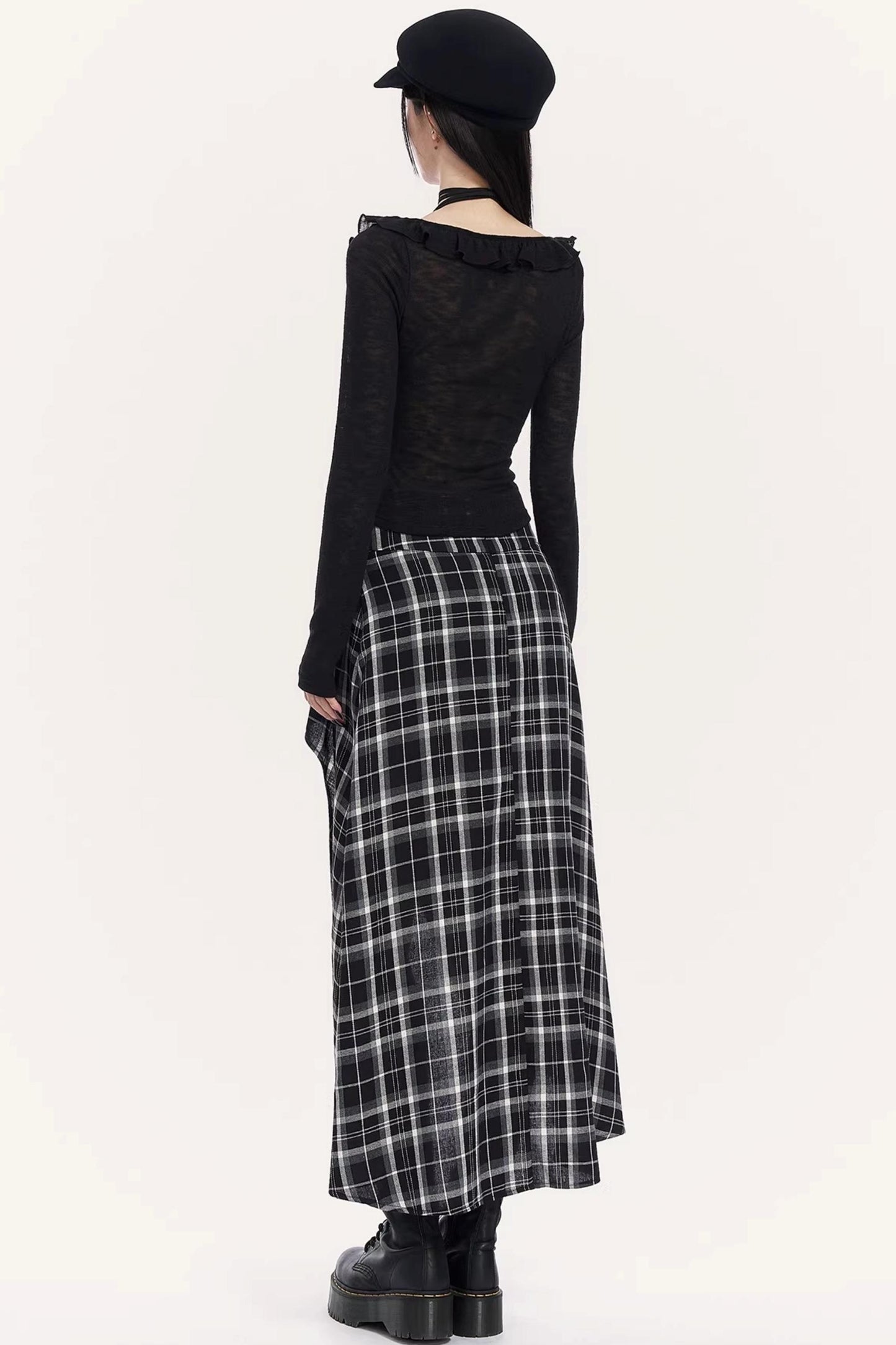 Irregular Plaid Long Skirt