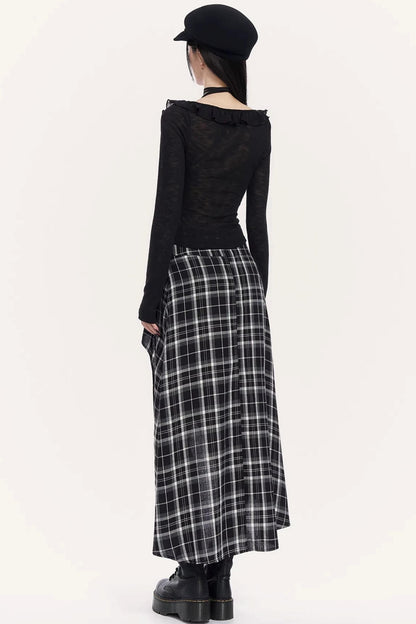 Irregular Plaid Long Skirt