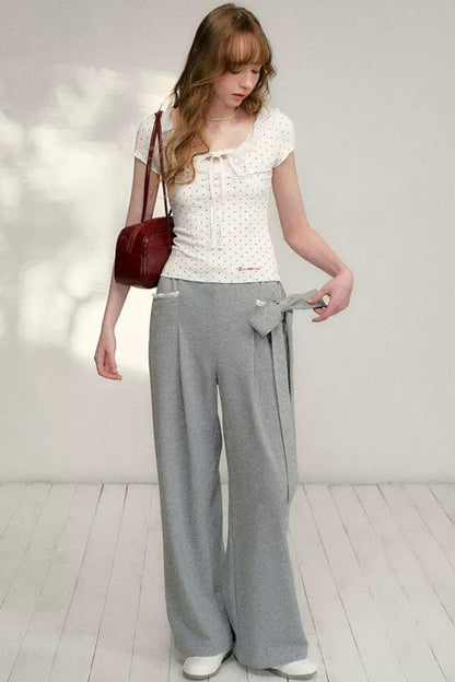 Lace Bow Wide Leg Pants