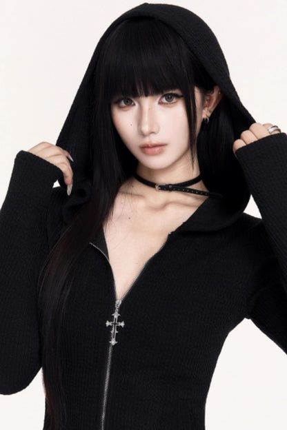 Print Hooded Slimming Base Dress