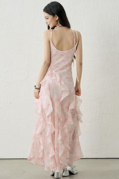 Pink Ruffled Spaghetti Dress Set