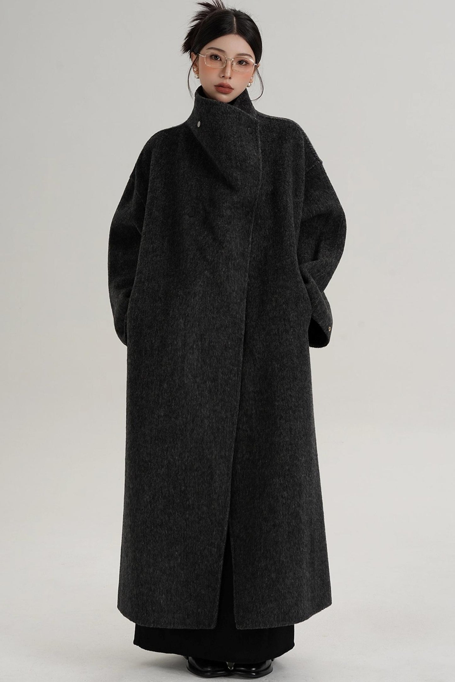 Stand-Up Collar Elongated Wool Coat