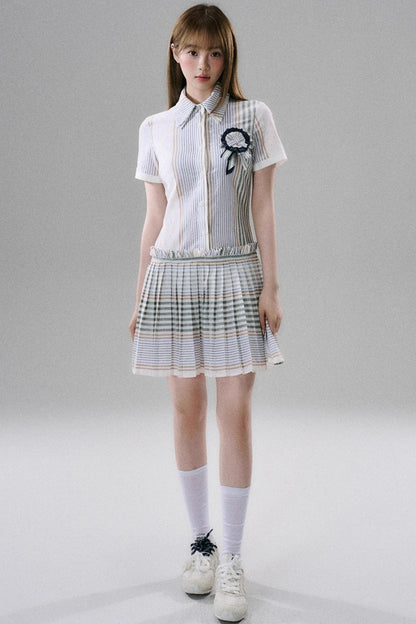 Japanese Sweet Striped Pleated Dress