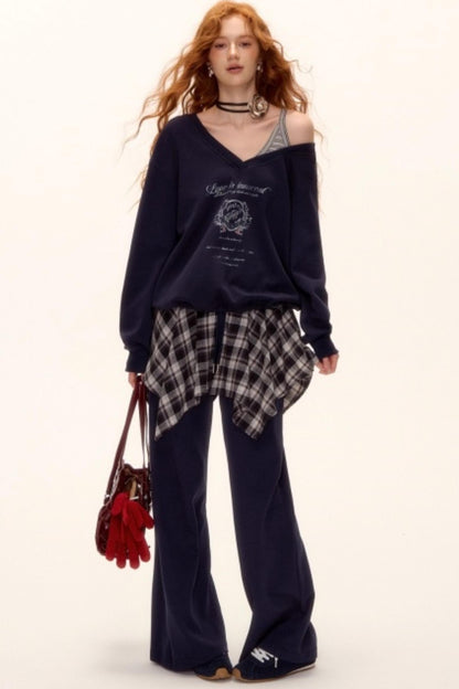 Asymmetrical Striped Patchwork Sweatshirt Set-Up