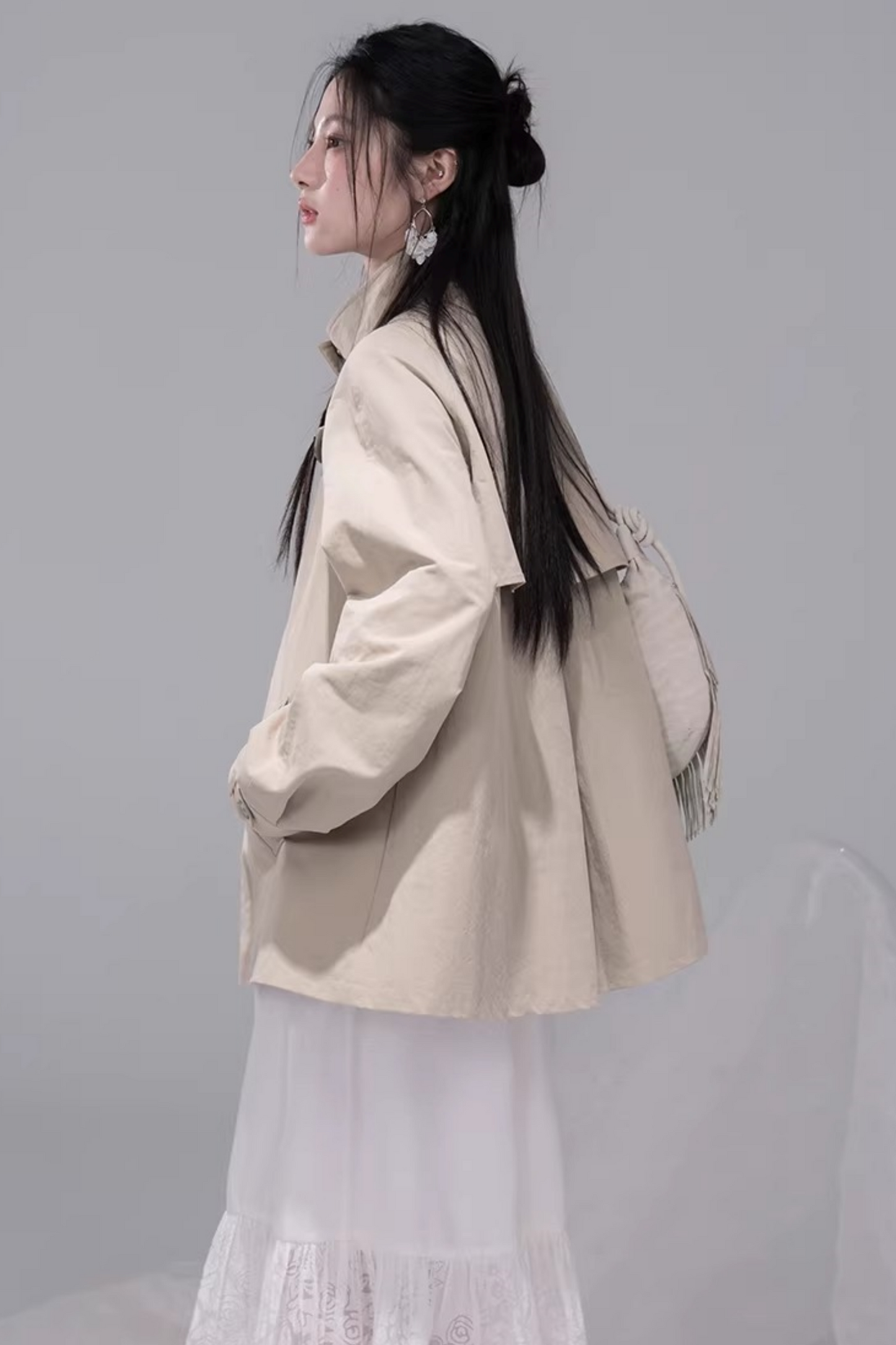 Milk Tea Cape Trench Coat