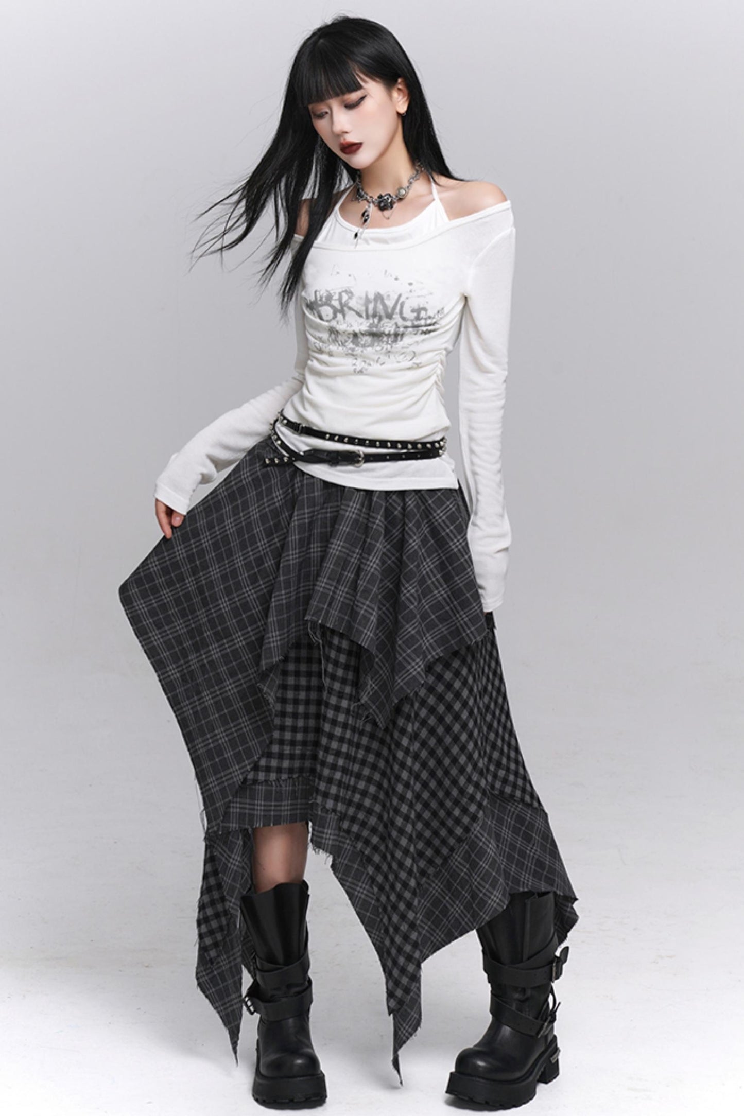 Monotone Gray Plaid Skirt