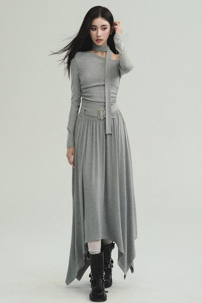 Pure Lust Knit Slanted Shoulder Dress