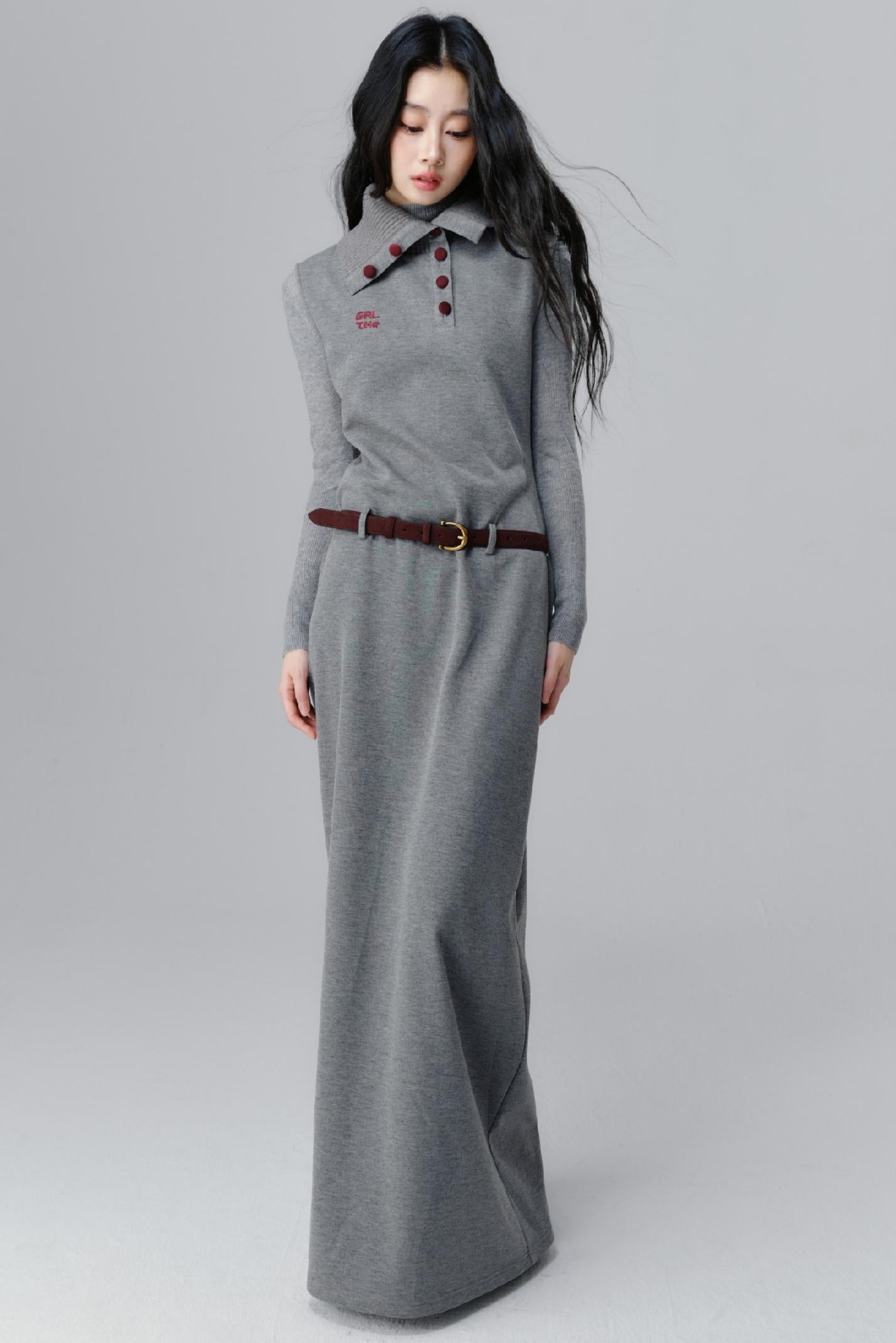 Gray Dream Polo Neck Dress Set-Up