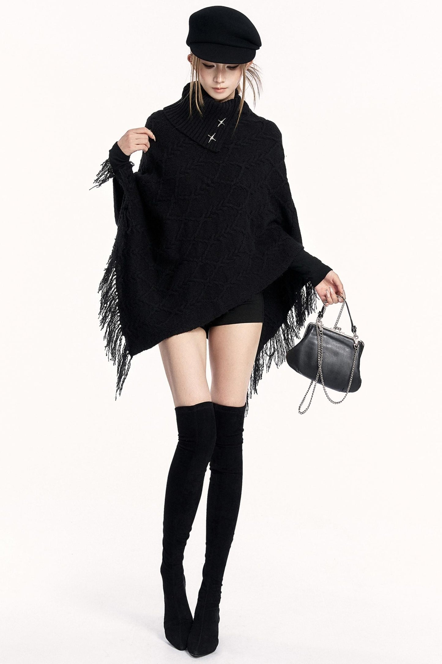 Vintage Knit Turtleneck Cape Cardigan