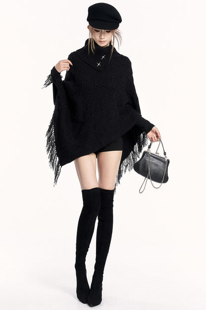 Vintage Knit Turtleneck Cape Cardigan