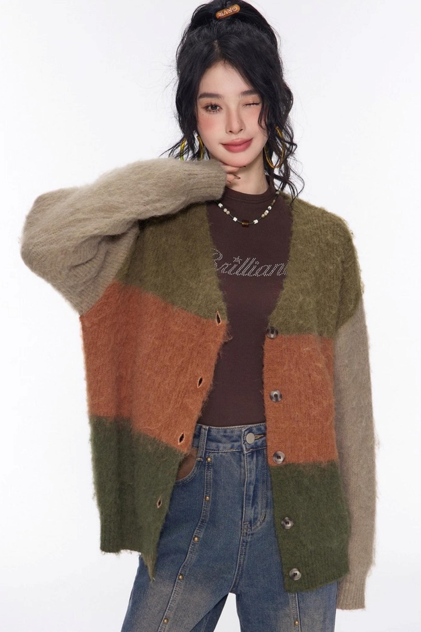 Vintage Lazy V-Neck Cardigan