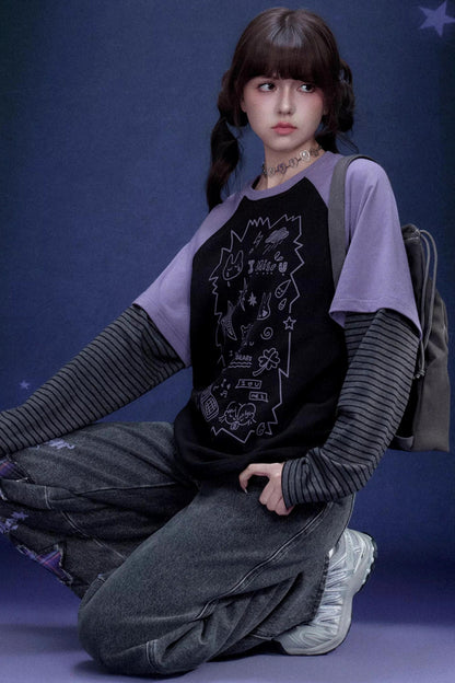 Graffiti Print Two-Piece T-Shirt Set-Up