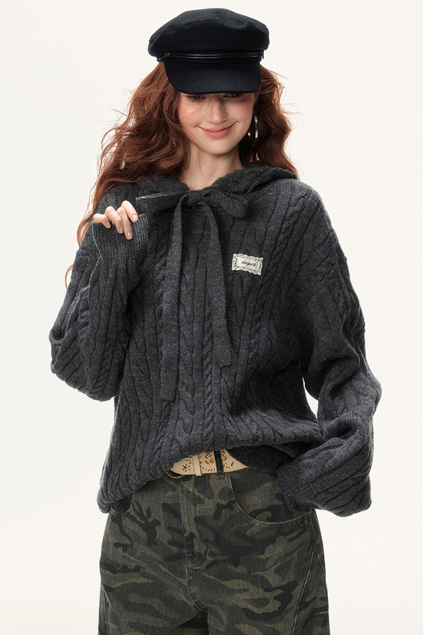 Lazy Cable Hooded Top