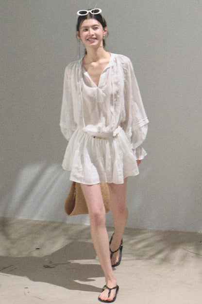 Relaxed Bubble Sleeve Skirt Set-Up