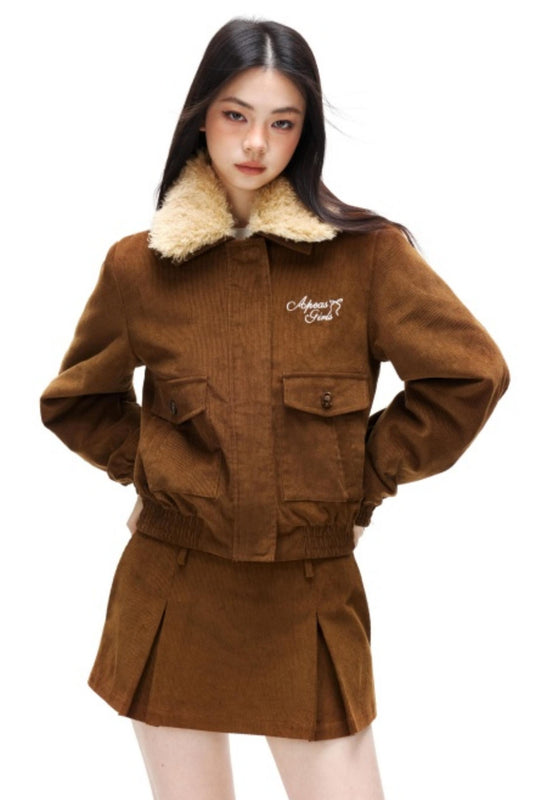 Retro Corduroy Jacket Skirt Set