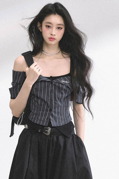 Kyoto Striped Short-Sleeved Sunscreen Top