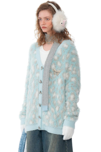 Retro Blue Leopard Print Cardigan