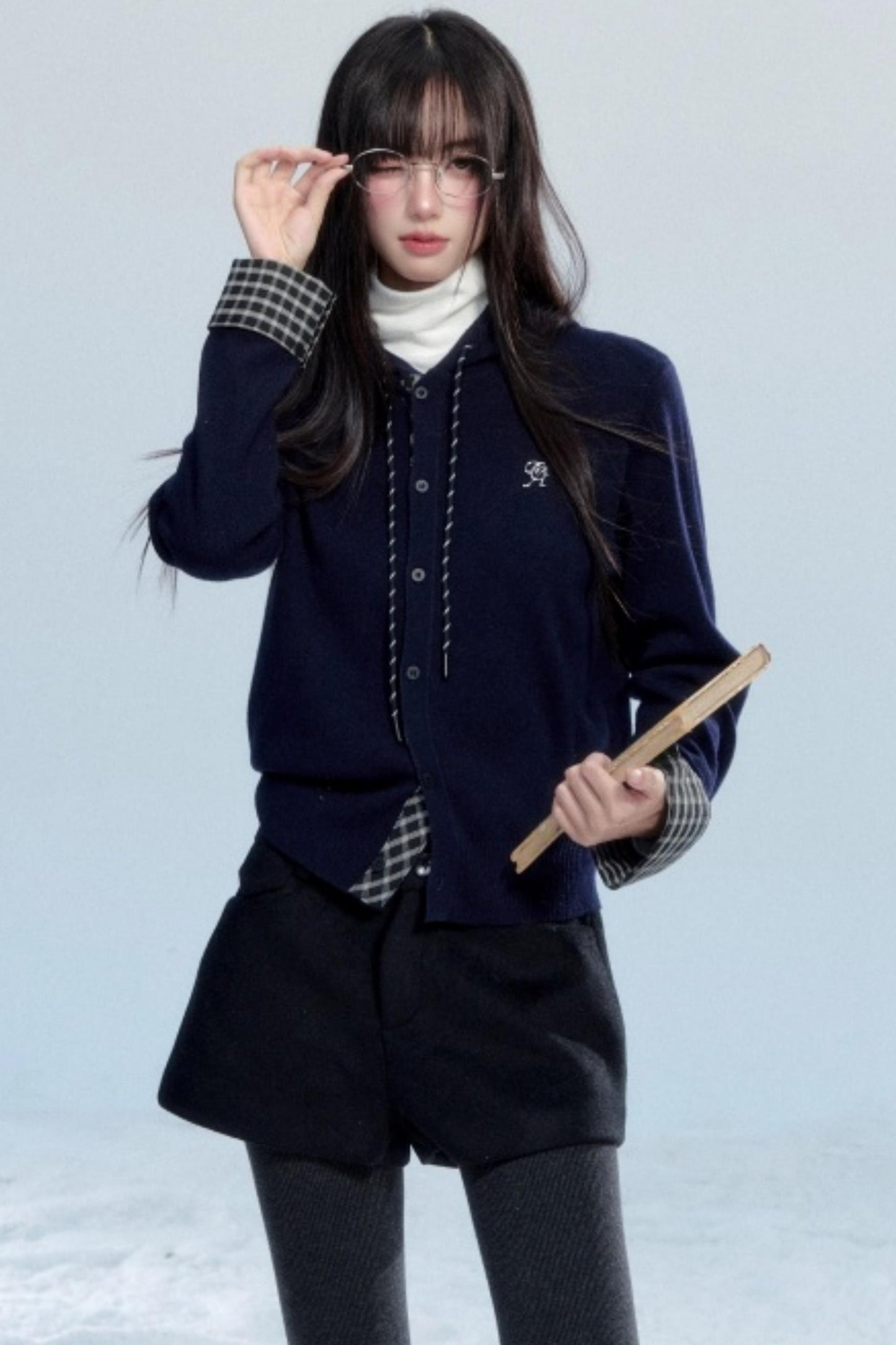 Plaid Patchwork Hooded Cardigan