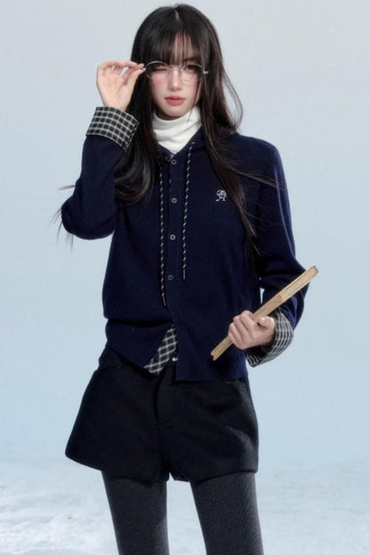 Plaid Patchwork Hooded Cardigan