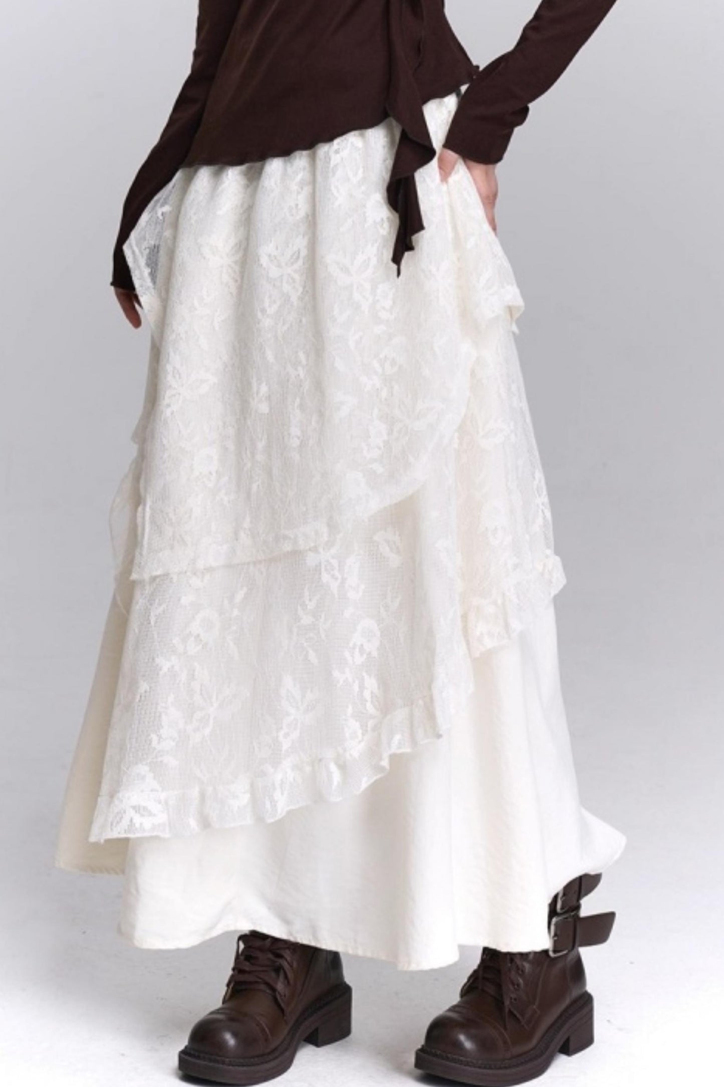 Coffee Lace Long Skirt