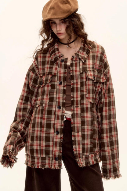 Wool Plaid Frayed Shirt