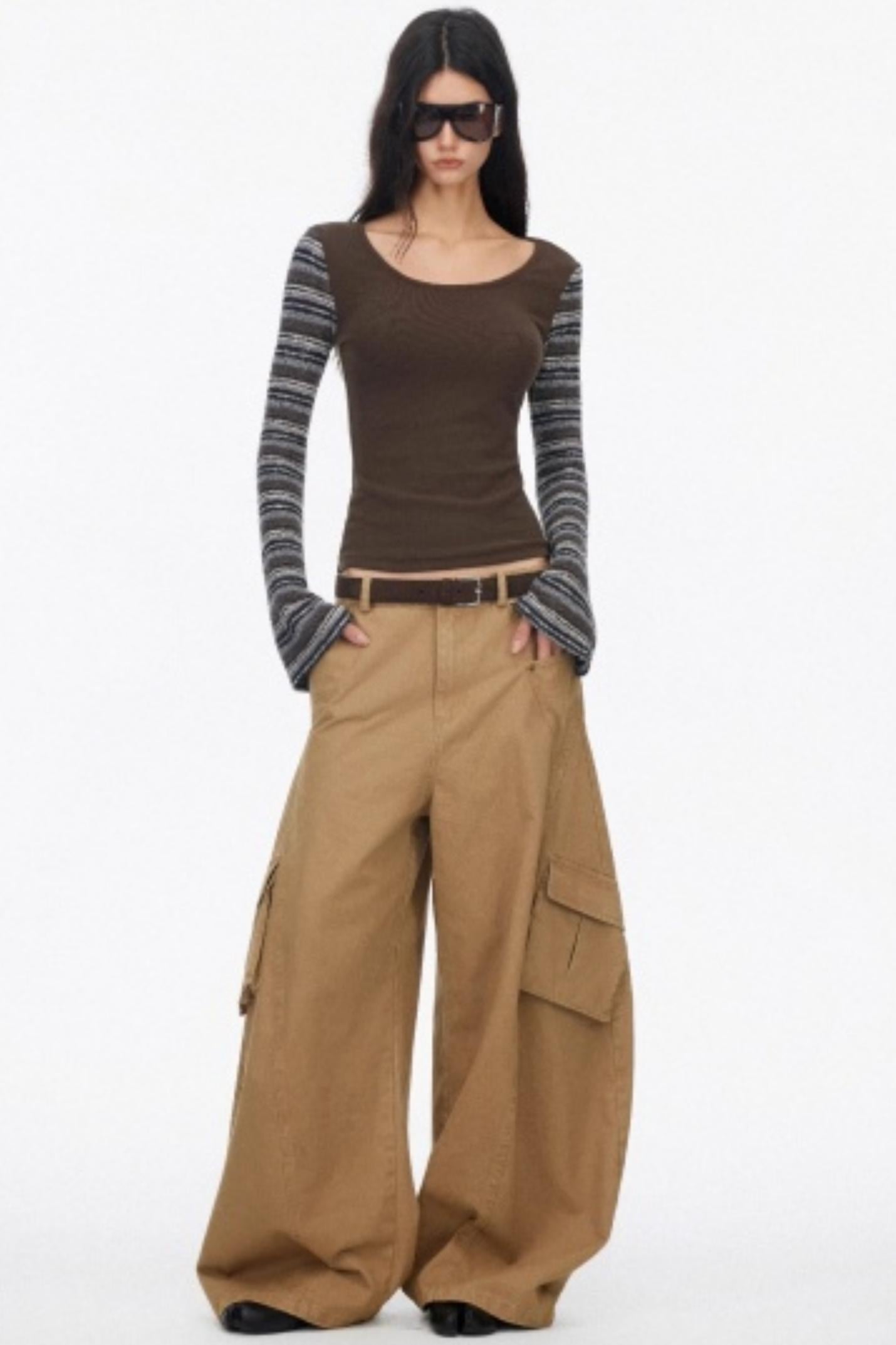 Distressed Washed Wide-Leg Scimitar Pants