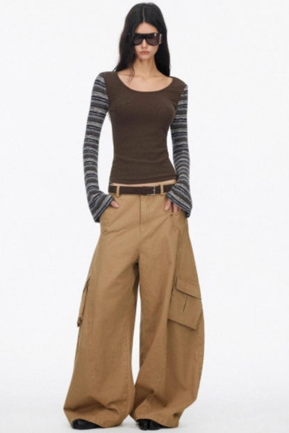 Distressed Washed Wide-Leg Scimitar Pants