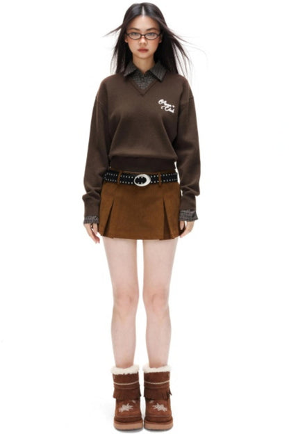 Plaid Patchwork Knit Sweater