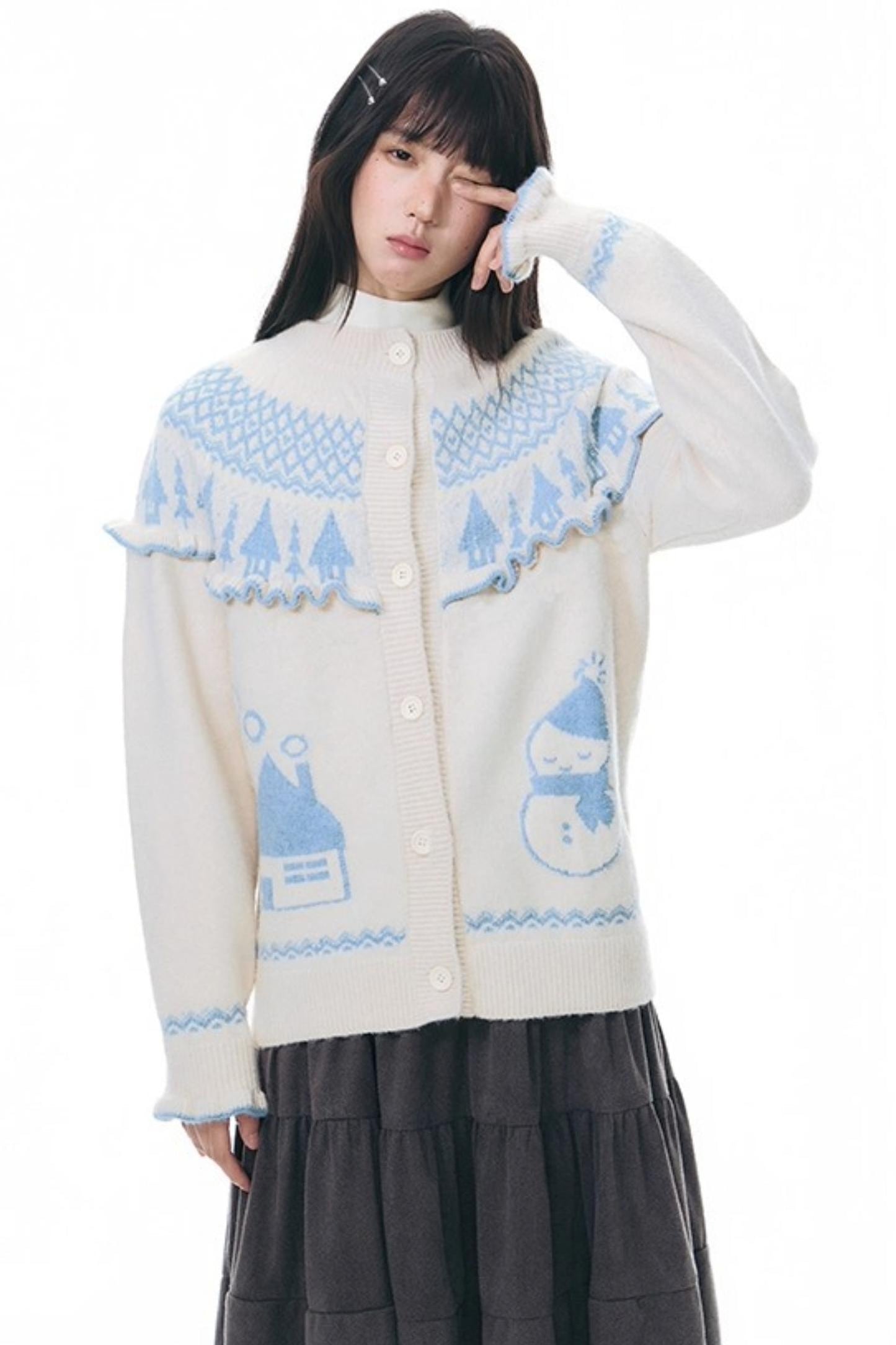 Jacquard-Winterpullover-Set-up mit Schneeansicht