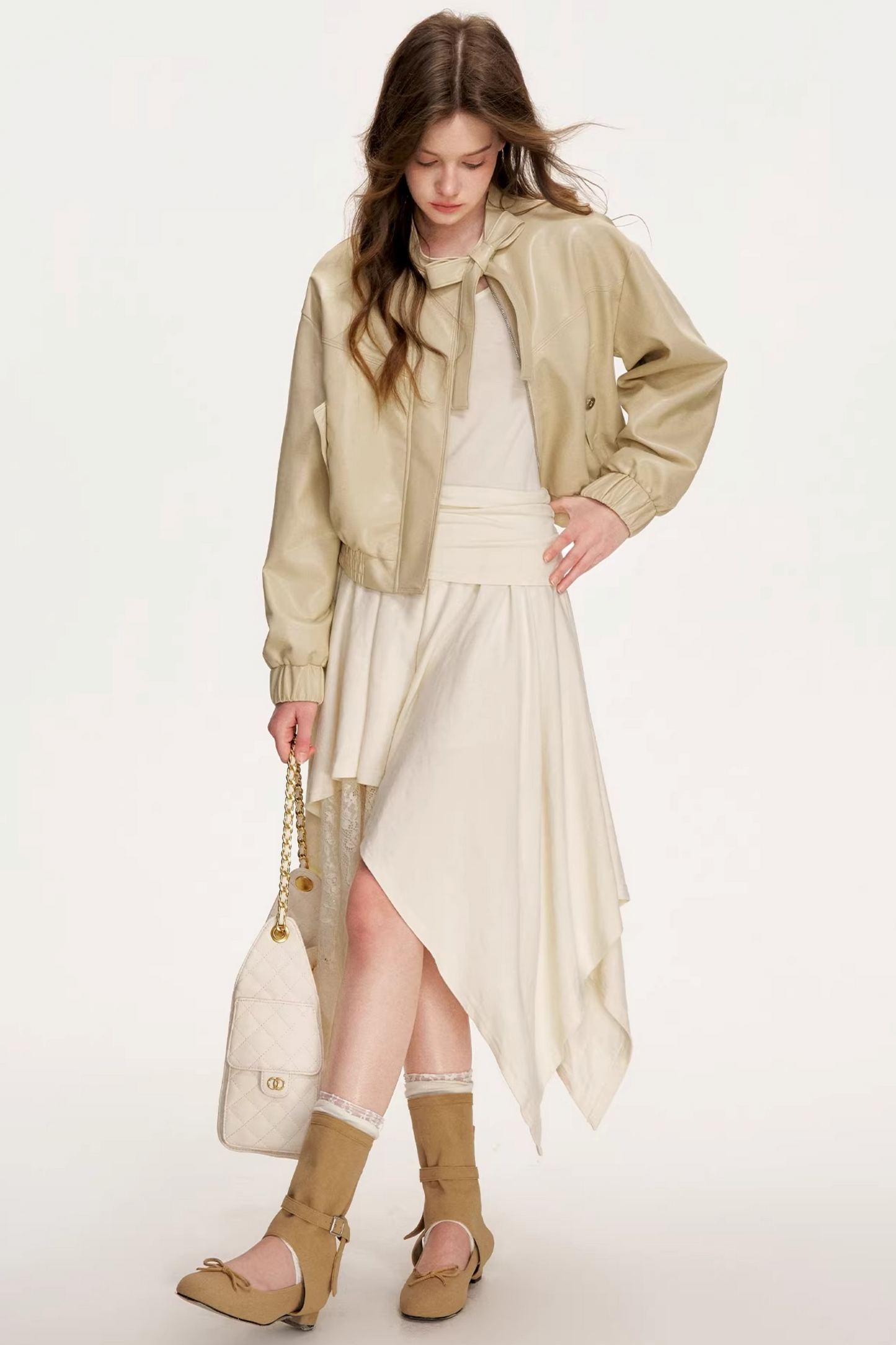 Eco-Friendly Bowknot Leather Jacket