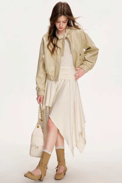 Eco-Friendly Bowknot Leather Jacket