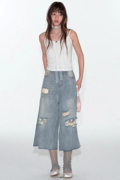 Summer Lace Suspenders Cropped Vest