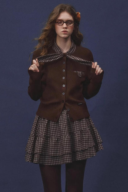 Plaid Melard Knit Top Skirt Set-Up