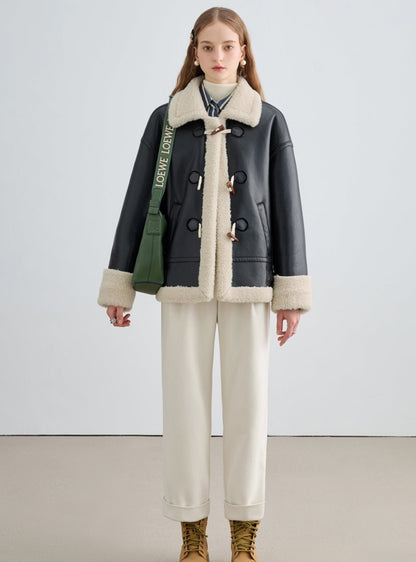 Fur Edging One-Piece PU Jacket