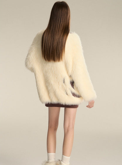 V-Neck Knitted Eco-Fur Lazy Jacket