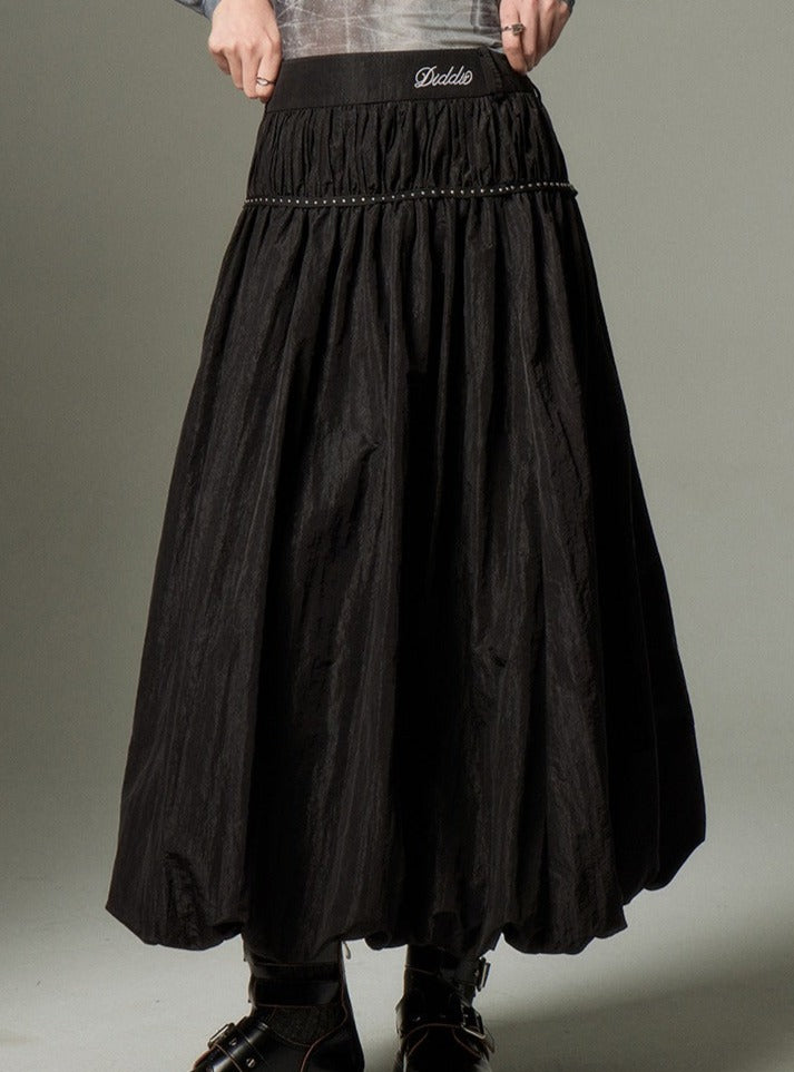 SOLID COLOR STUD BLACK A-LINE LONG SKIRT