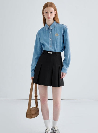 Washed Blue Bottomed Denim Shirt