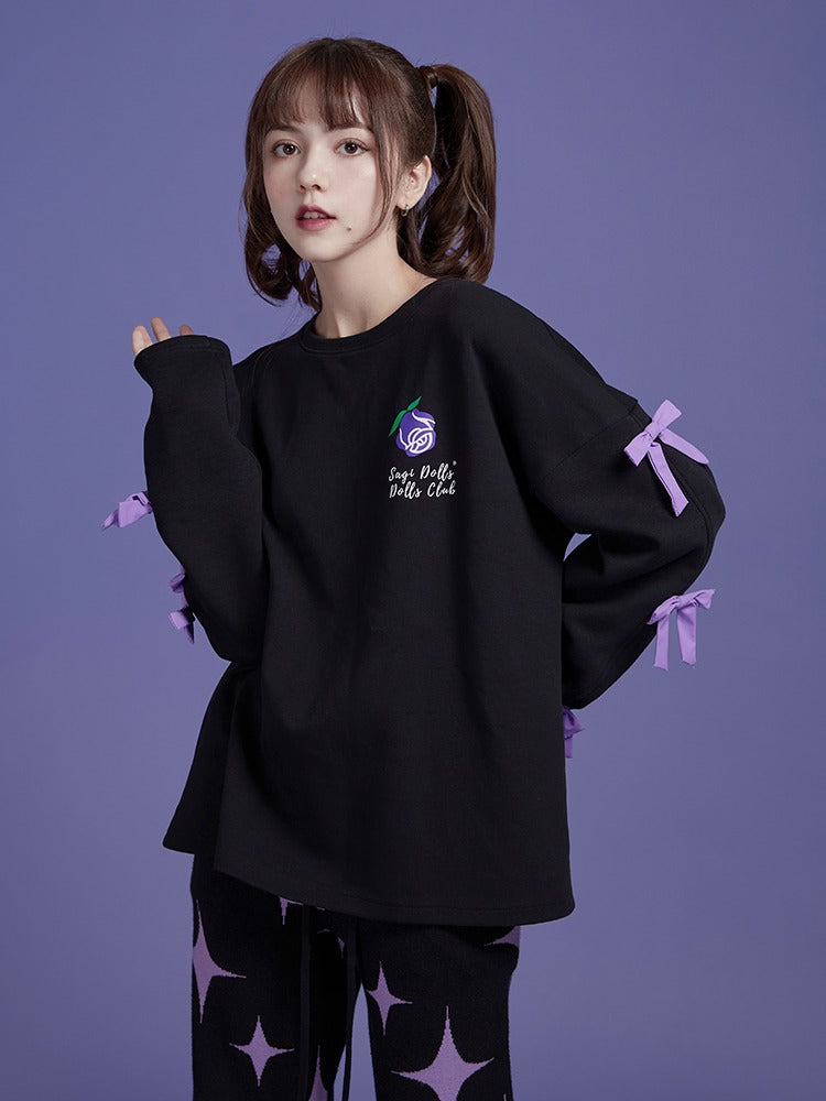 purple black print long-sleeved sweater