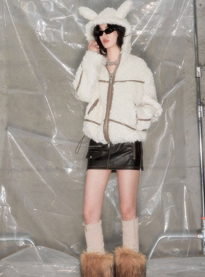 Rabbit Ear Antelope Roll Fur Jacket