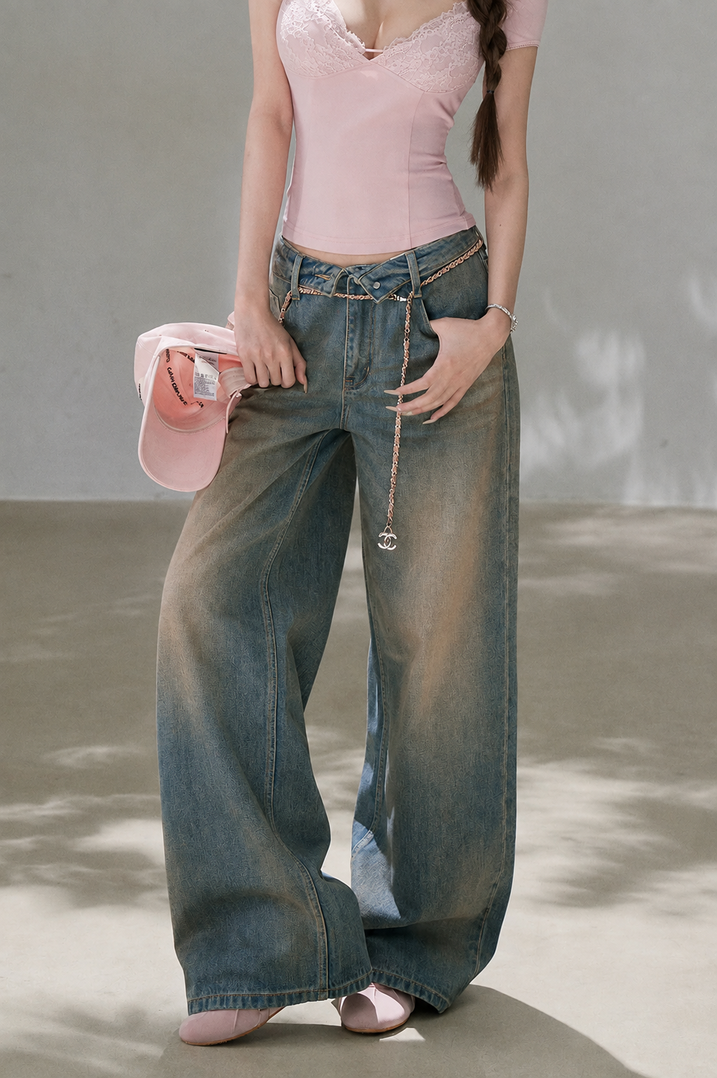 Low-Rise Complex Denim Pants