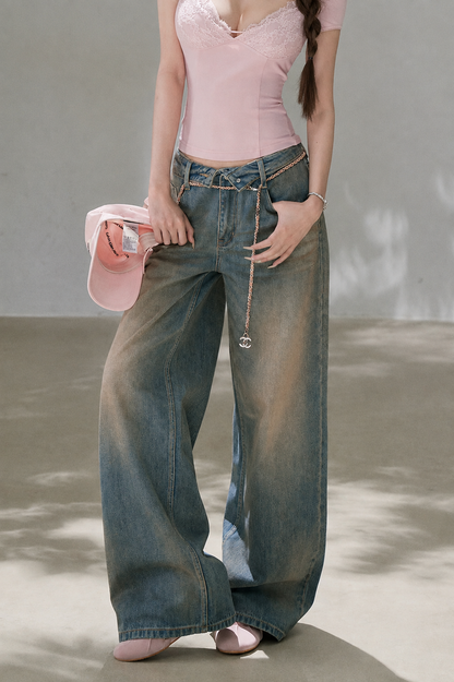 Low-Rise Complex Denim Pants