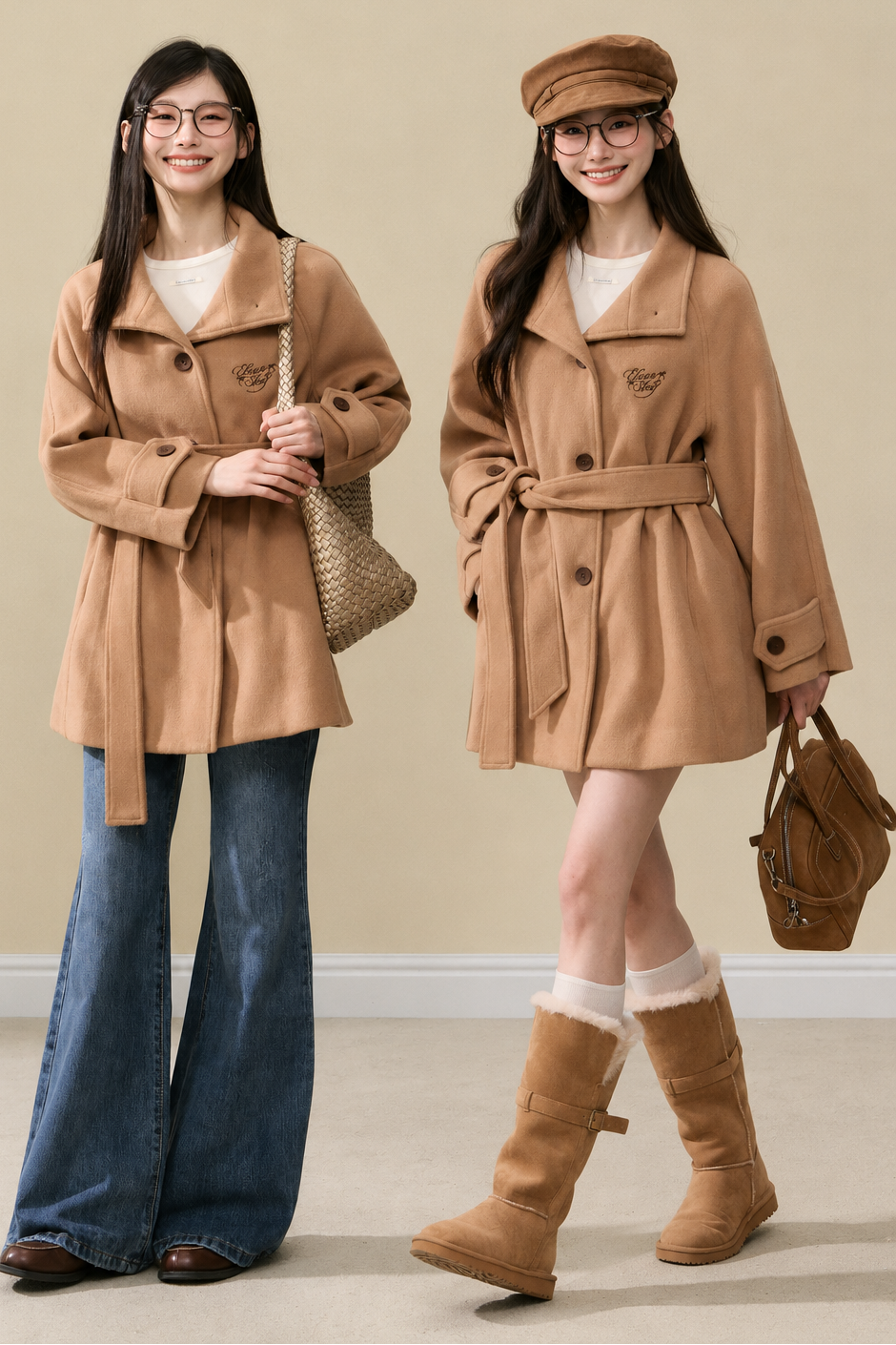Brown Wool Embroidered Jacket and Pants Set-Up