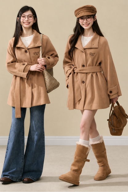 Brown Wool Embroidered Jacket and Pants Set-Up